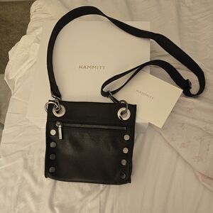Hammitt Black Leather Crossbody with Silver Details.